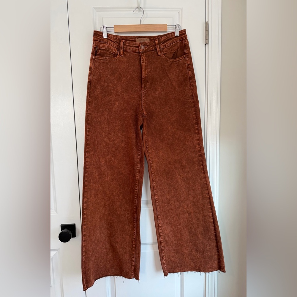 Judy Blue Garment Dyed Retro Wide Leg Jeans Pumpkin Spice Burnt Orange Sz 15/32